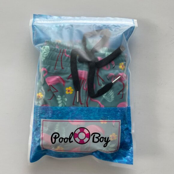 PoolBoy Mens Flamingo Print Swim Shorts Size M Elastic Waist Beach Vacation‎ Sun - Picture 1 of 9